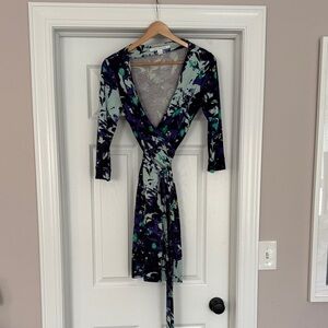 Diane Von Furstenberg Blue and Green Long Sleeve Wrap Dress